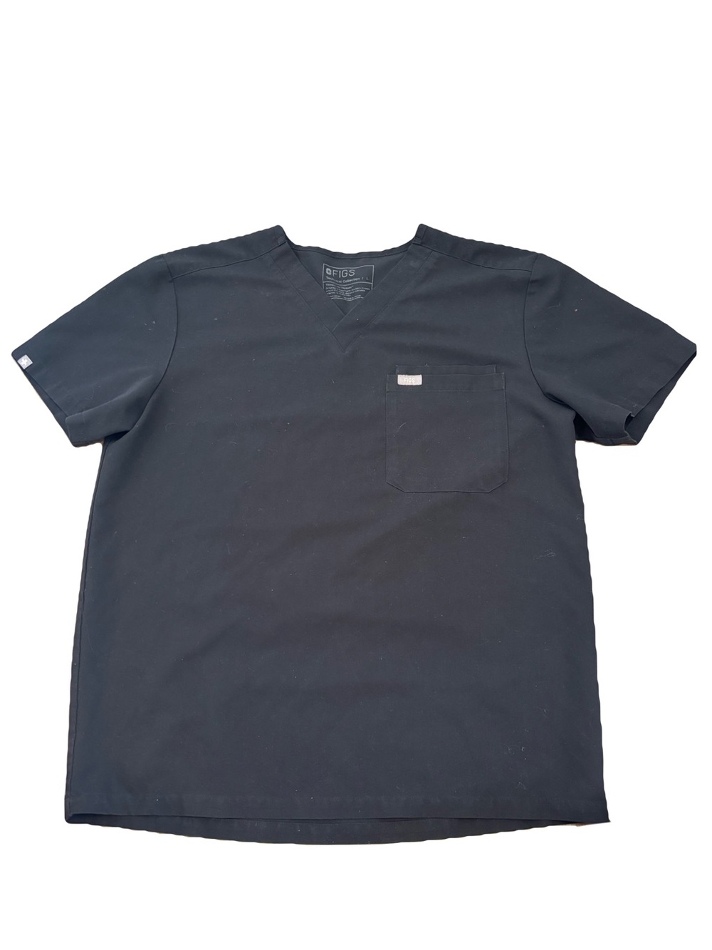 Figs Black V-Neck Scrub Tee with Chest Pocket